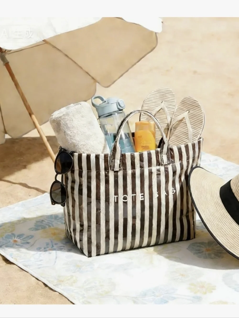 Striped Black & White Tote Bag - Picture 6 of 7